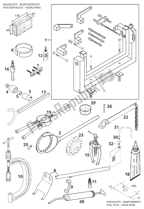 Todas las partes para Herramientas Especiales Lc4-e de KTM 640 Duke II ROT USA 2001