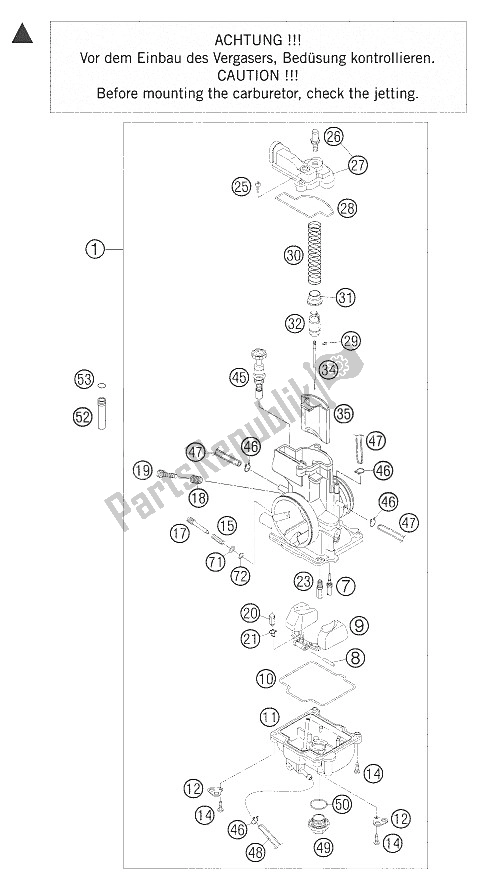 All parts for the Carburetor Keihin of the KTM 250 EXC Australia 2005