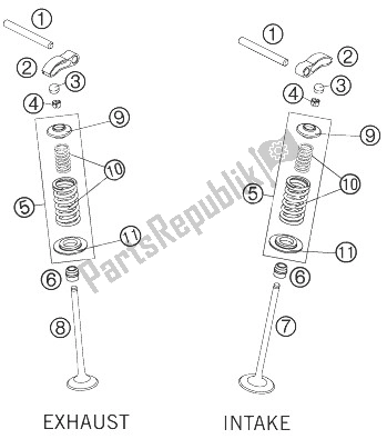 Alle onderdelen voor de Klepaandrijving van de KTM 250 SXS F Europe 2007