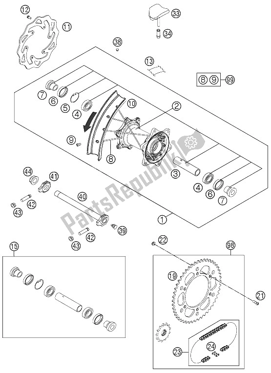 All parts for the Rear Wheel of the KTM 450 EXC Australia 2016