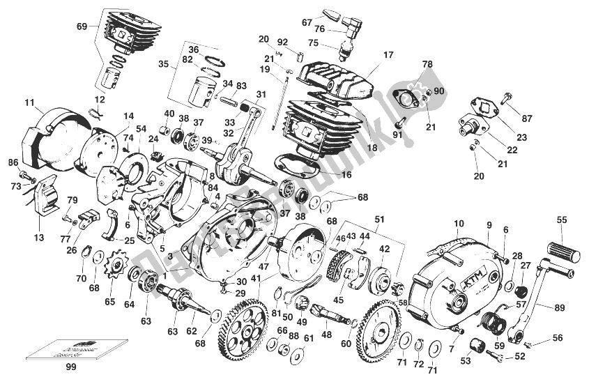 Alle onderdelen voor de Motor S5-e Morini 50ccm '97 van de KTM 50 Mini Adventure Europe 1998