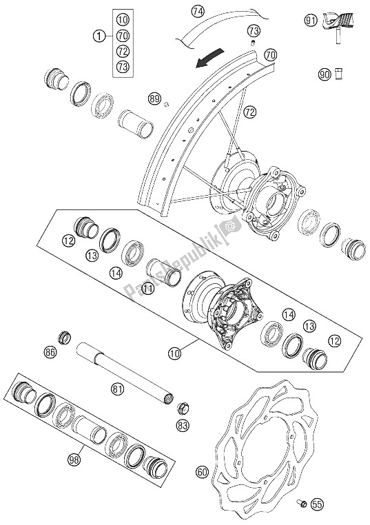 Alle onderdelen voor de Voorwiel van de KTM 85 SXS 19 16 USA 2015