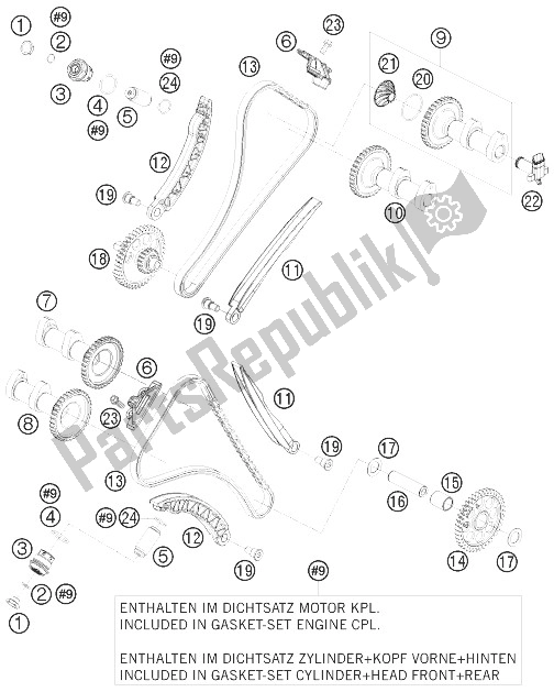 All parts for the Timing Drive of the KTM 1190 RC8 Black Australia 2010