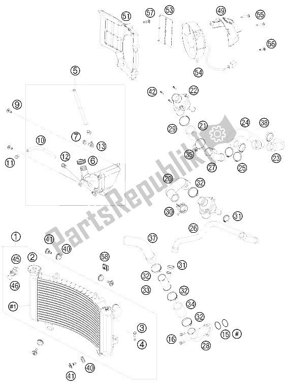 Tutte le parti per il Sistema Di Raffreddamento del KTM 990 Super Duke R France 2009