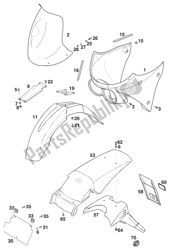 All parts for the Fenders, Cover Head Lamp Adventure 2 of the KTM 640 Adventure R Australia 2000