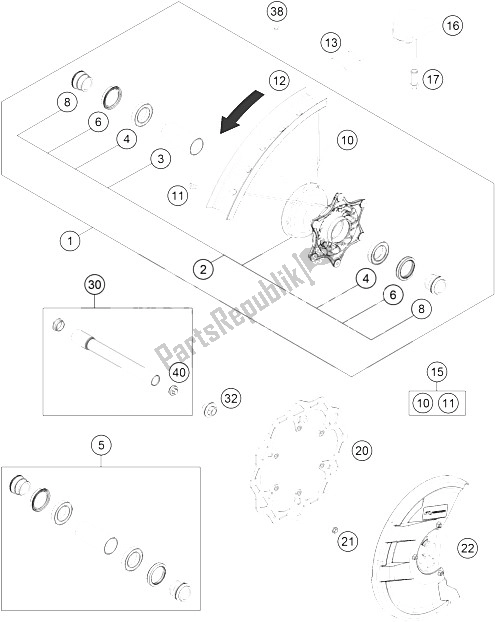 All parts for the Front Wheel of the KTM 250 SX F Factory Edition USA 2016