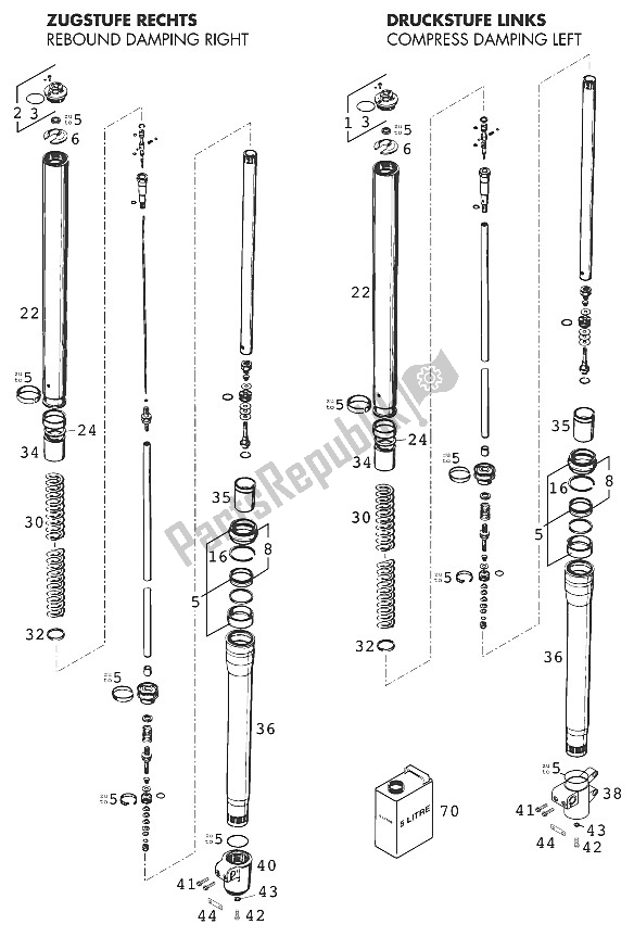 All parts for the Front Legs - Suspension Wp 400/640 Lc4 Usa of the KTM 640 LC 4 Silber USA 2000