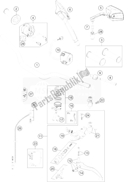 All parts for the Handlebar, Controls of the KTM 1290 Superduke R Orange ABS 14 USA 2014