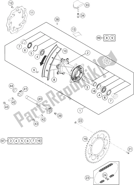 Tutte le parti per il Ruota Posteriore del KTM 200 EXC Australia 2016