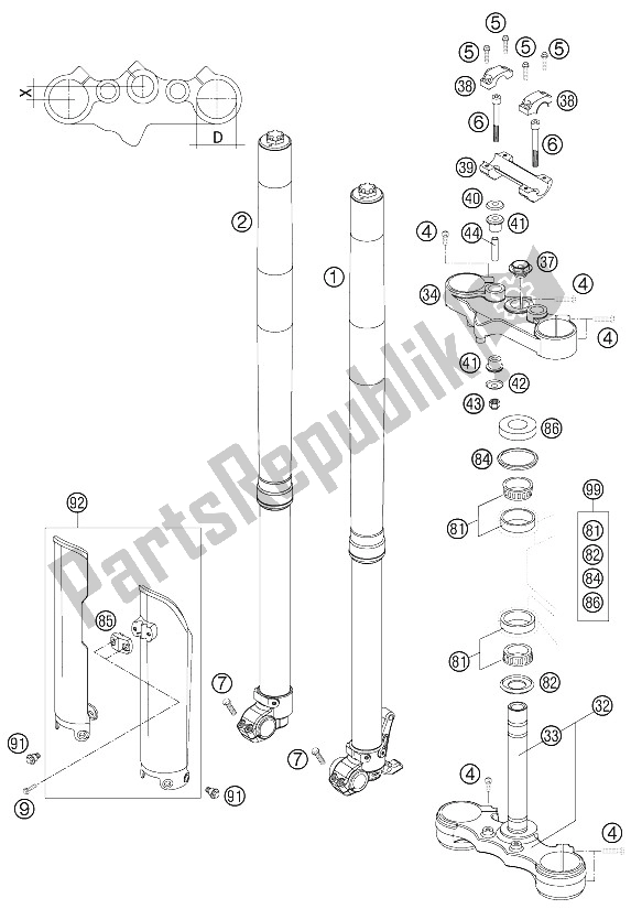 Tutte le parti per il Forcella Anteriore - Piantone Sterzo Wp Usd43 640 Lc4 It del KTM 640 LC4 Enduro Orange Europe 2005