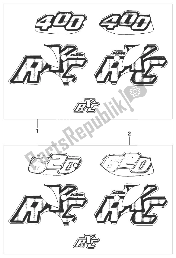 All parts for the Decal 400/620 R/xc E '98 of the KTM 400 RXC E USA 1998