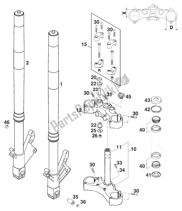 All parts for the Front Fork - Steering Stem Wp Duke '99 of the KTM 640 Duke II Titan Europe 1999