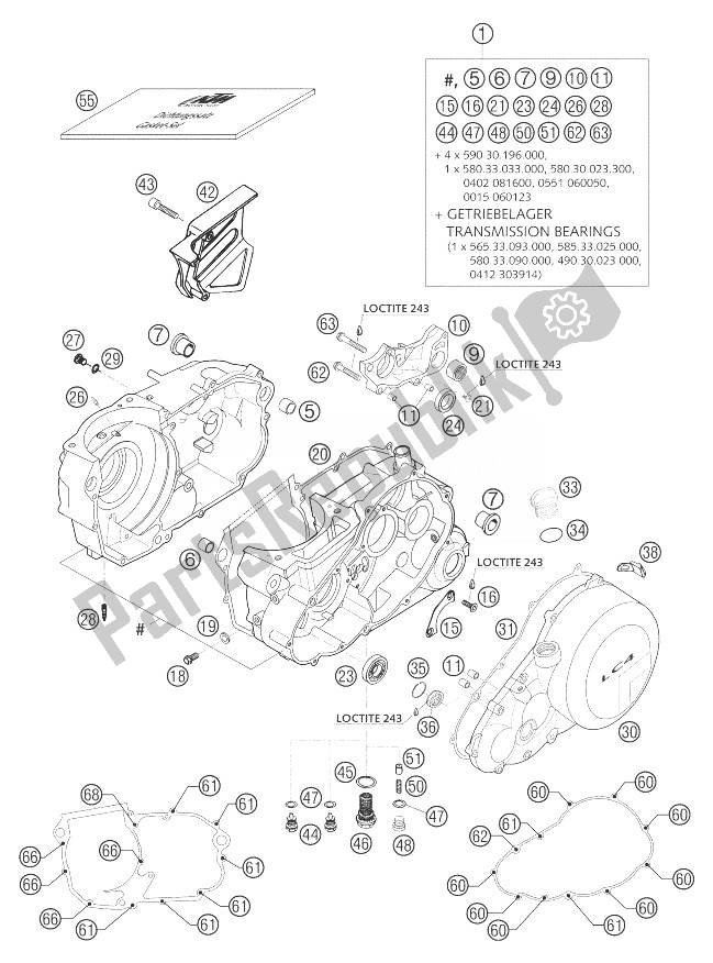 Tutte le parti per il Cofano Motore 660 Sms del KTM 660 Supermoto Factory Repl 03 Europe 2003