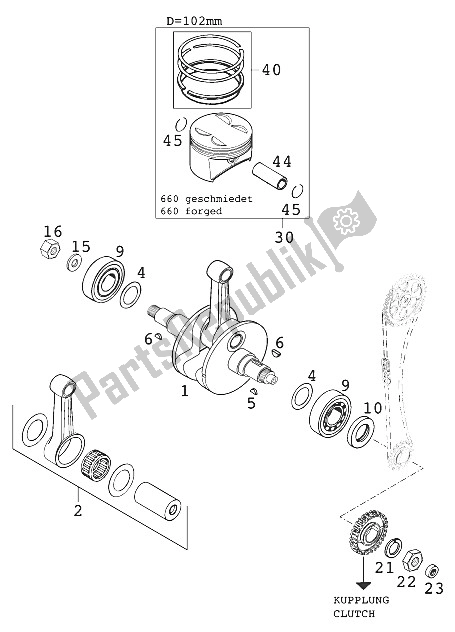 All parts for the Crankshaft - Piston 660 Rallye of the KTM 660 Rallye Europe 2000