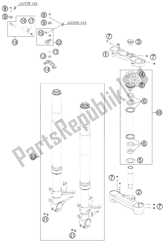 Tutte le parti per il Forcella Anteriore, Pinza Tripla del KTM 1190 RC 8R LIM ED Red Bull 09 Europe 2009