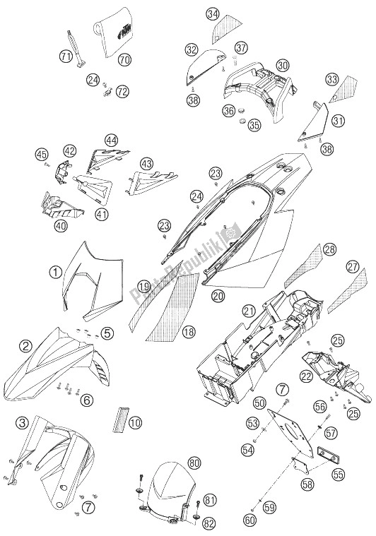 All parts for the Mask, Fenders of the KTM 950 Supermoto Black Australia United Kingdom 2007