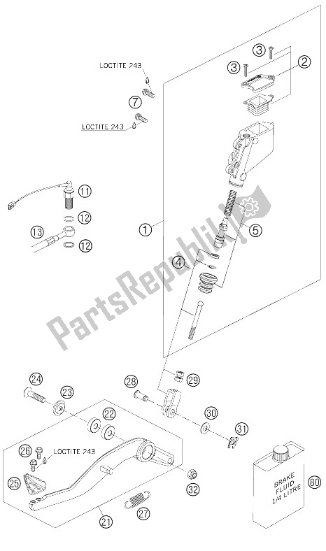 All parts for the Rear Brake Control of the KTM 990 Adventure Orange ABS Australia United Kingdom 2006