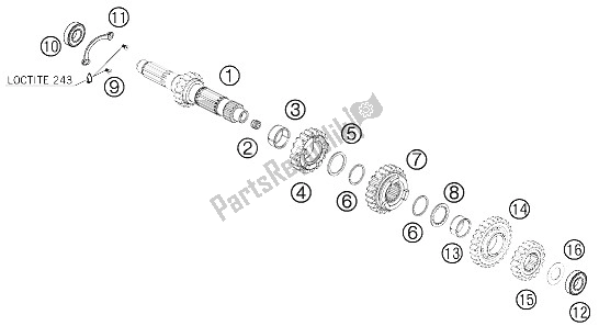 All parts for the Transmission I - Main Shaft of the KTM 450 XC F USA 2008