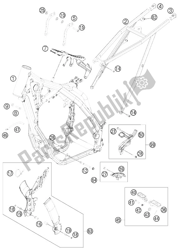 Tutte le parti per il Telaio del KTM 250 XCF W USA 2012