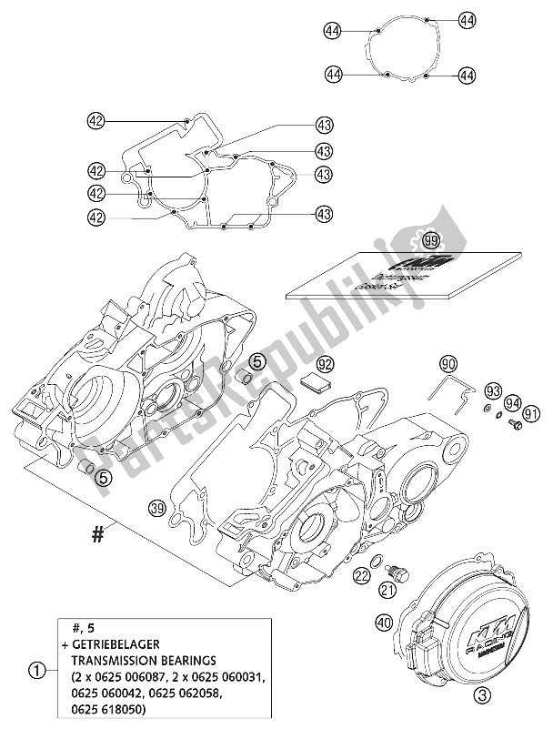 All parts for the Engine Case 125/200 2002 of the KTM 125 EXC Australia 2002