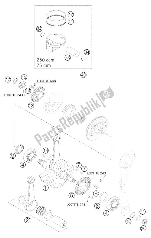 Tutte le parti per il Albero Motore - Pistone 250 Exc Ra del KTM 250 EXC Factory Europe 2005