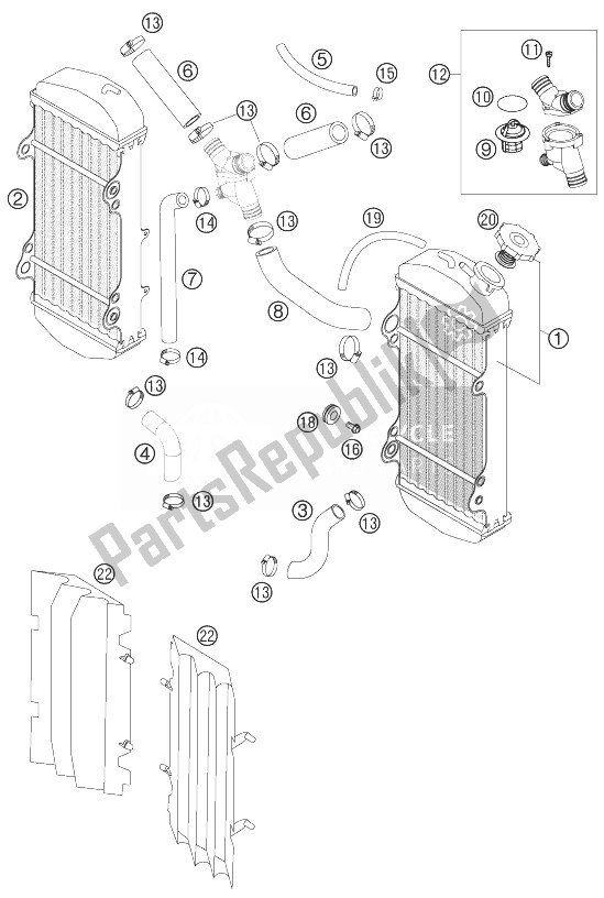 All parts for the Cooling System of the KTM 400 EXC Racing Europe 2007