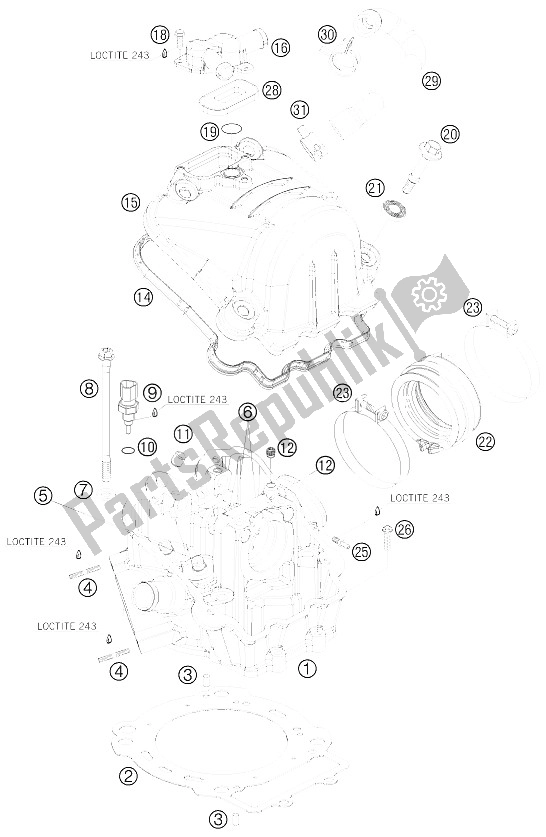 All parts for the Cylinder Head of the KTM 690 Enduro 08 USA 2008