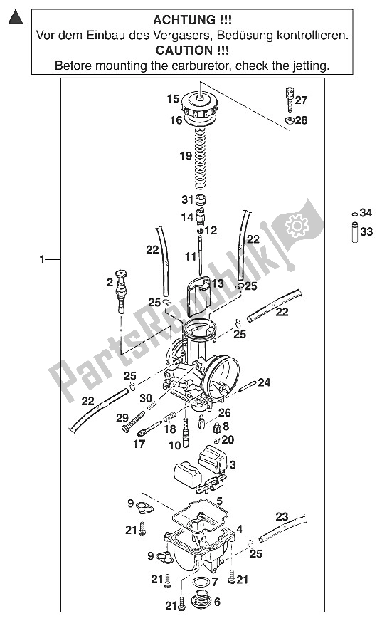 All parts for the Carburetor Keihin Pwk 39 '98 of the KTM 200 EXC Jackpiner 97 USA 1997