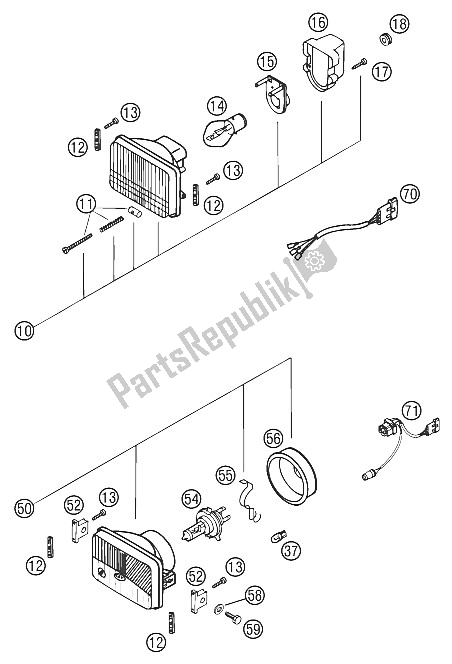 Tutte le parti per il Faro Anteriore 125/200 2002 del KTM 125 EXC SIX Days Europe 2002