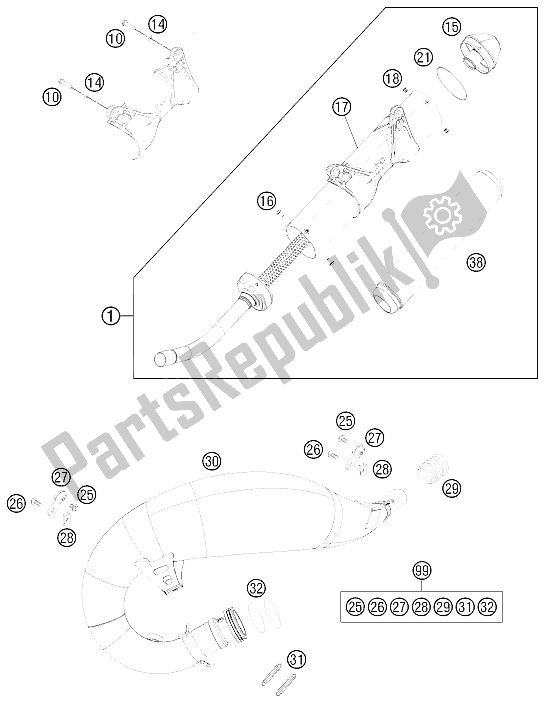 Tutte le parti per il Impianto Di Scarico del KTM 125 EXC Factory Edit Europe 2011
