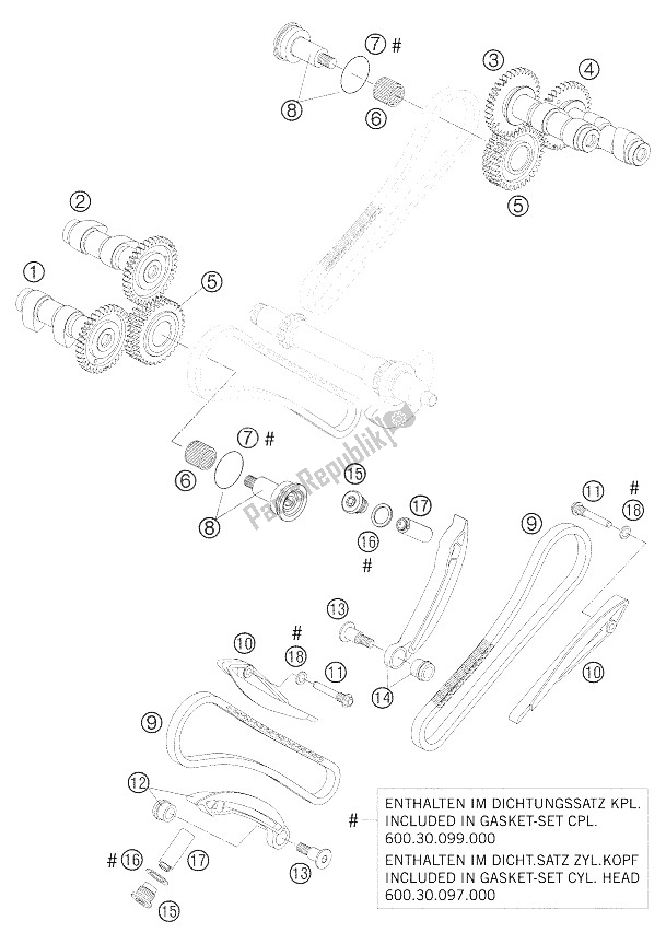 All parts for the Timing Drive of the KTM 950 Superenduro R 06 Europe 2006