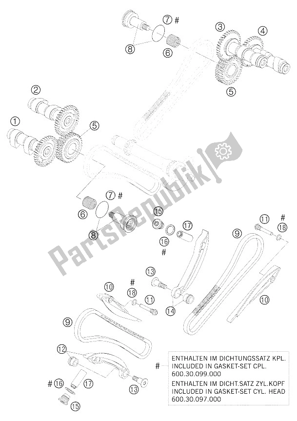 All parts for the Timing Drive of the KTM 950 Supermoto Black Europe 2005