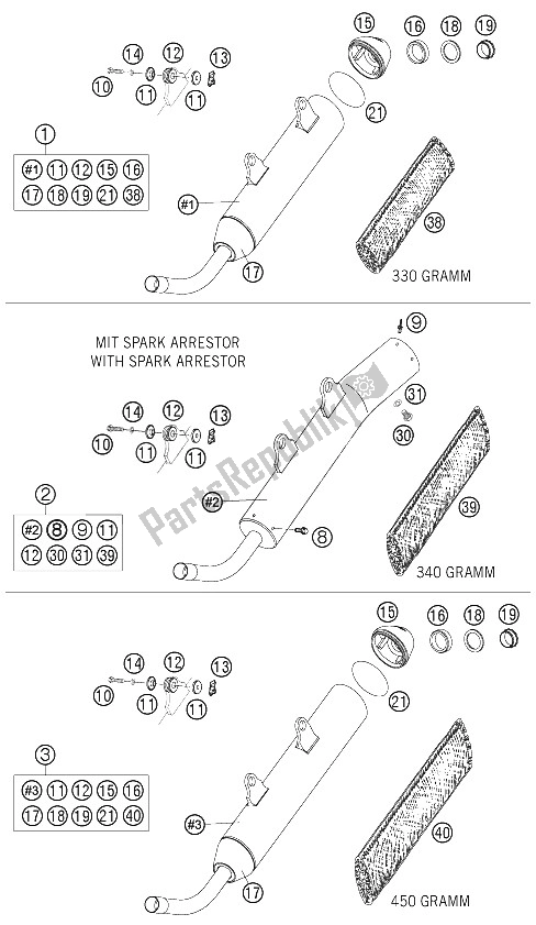 All parts for the Silencer 250/300 of the KTM 300 MXC USA 2005