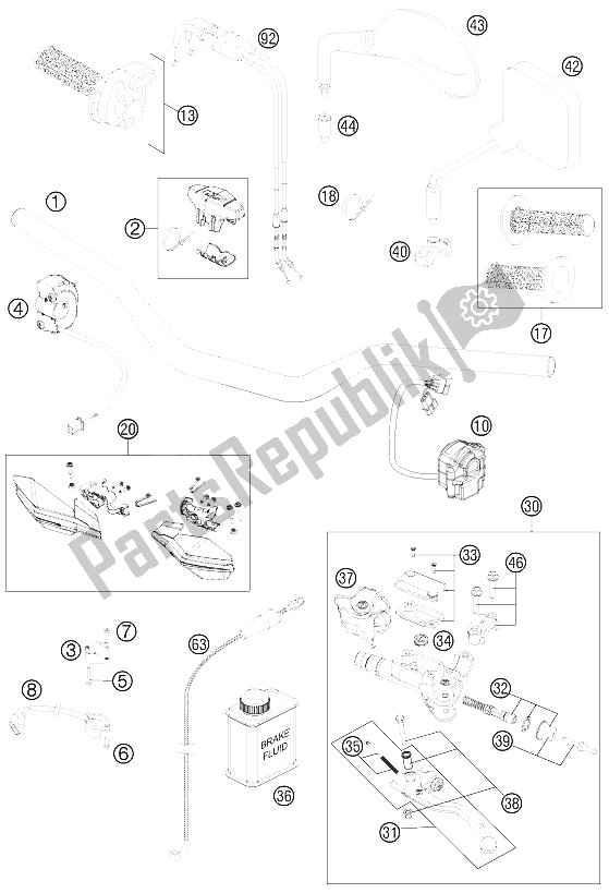 All parts for the Handlebar, Controls of the KTM 500 EXC USA 2012