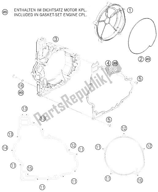 Alle onderdelen voor de Koppelingsdeksel van de KTM 1190 RC 8 Orange Europe 2008