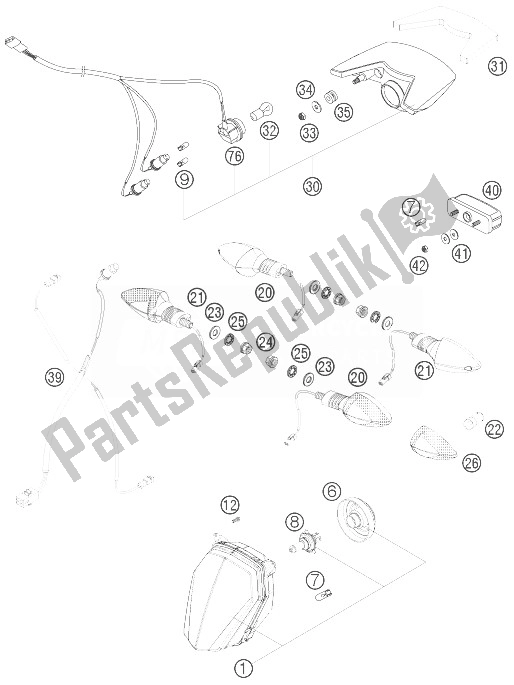 All parts for the Lighting System of the KTM 990 Supermoto R Australia United Kingdom 2010