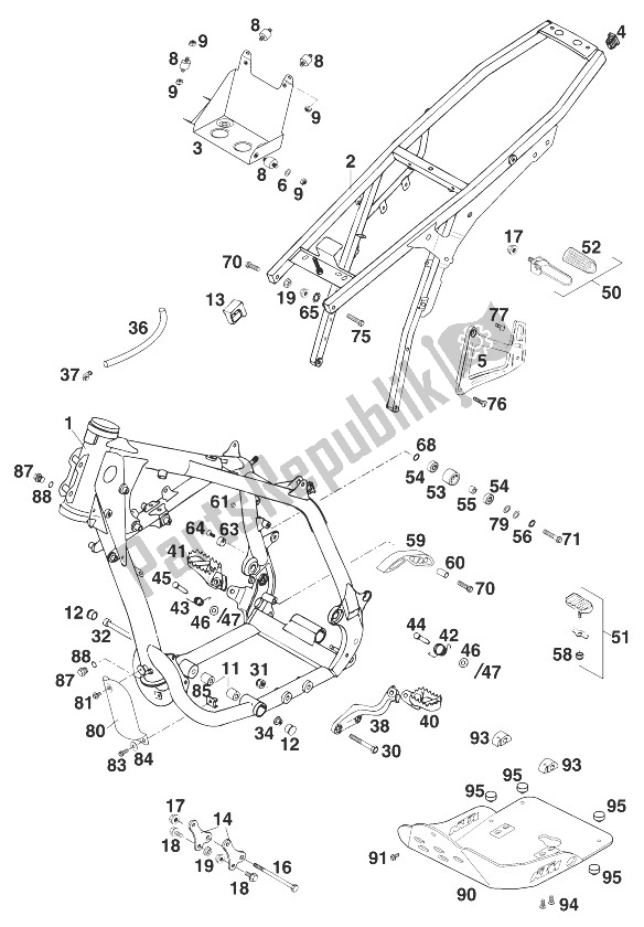 All parts for the Frame , Adventure '99 of the KTM 640 Adventure R USA 1999