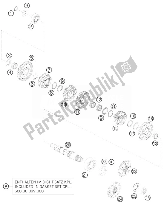 All parts for the Transmission Ii - Countershaft of the KTM 990 Super Duke Orange Europe 2010