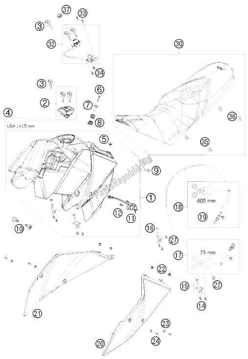 Tutte le parti per il Serbatoio, Sedile, Coperchio del KTM 690 Duke Orange Japan 2008