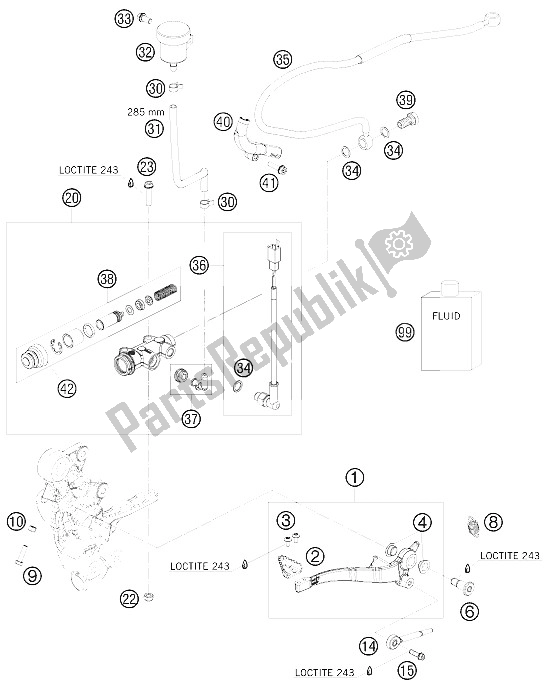 Wszystkie części do Sterowanie Tylnym Hamulcem KTM 690 Enduro R 09 USA 2009