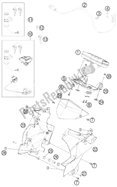 All parts for the Instruments / Lock System of the KTM 690 Duke R Australia United Kingdom 2011