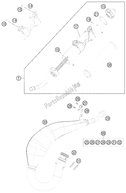 All parts for the Exhaust System of the KTM 125 EXC Europe 2015