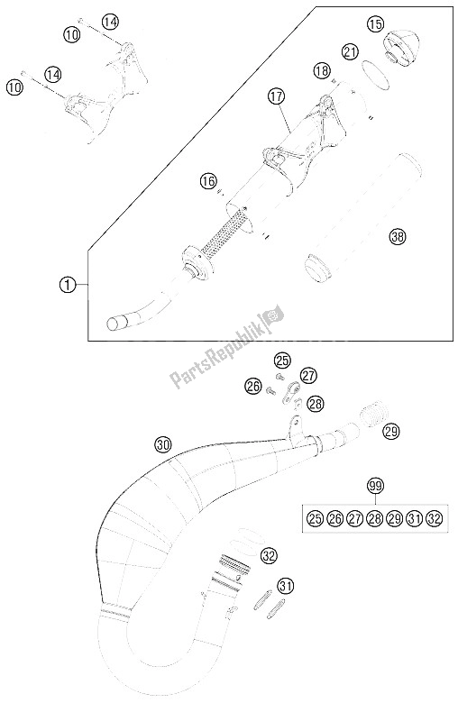 All parts for the Exhaust System of the KTM 125 EXC Europe 2016