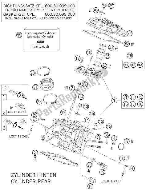 Tutte le parti per il Testata Posteriore del KTM 950 Supermoto Black Australia United Kingdom 2006