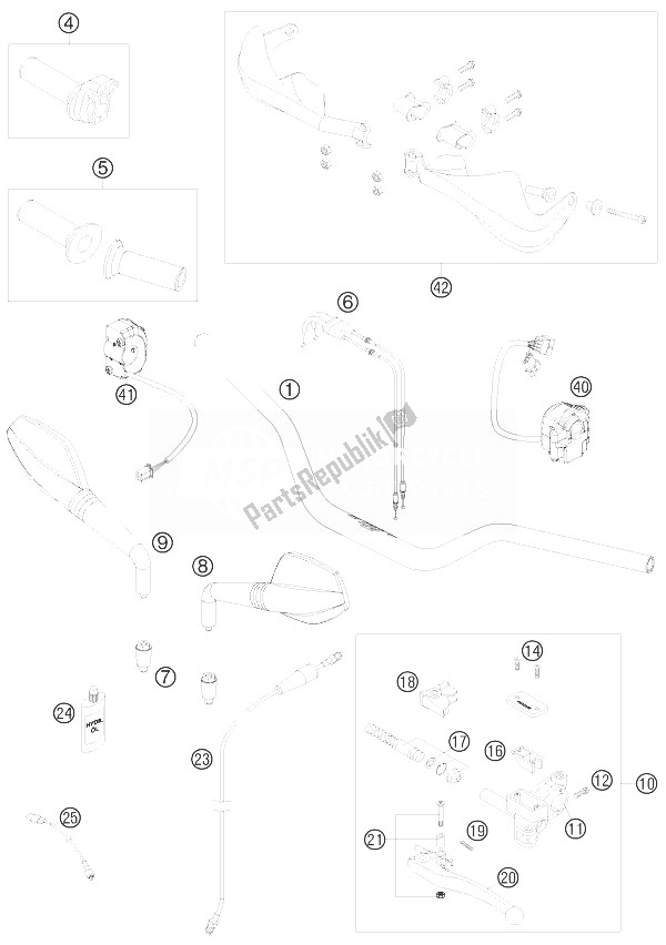 Todas las partes para Manillar, Controles de KTM 690 SMC USA 2010