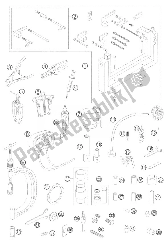 Todas as partes de Motor De Ferramentas Especiais do KTM 990 Superduke Schw Anth 04 Europe 2004