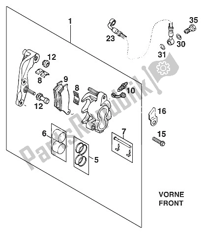 All parts for the Brake Caliper Front Exc,egs '96 of the KTM 400 EGS WP 30 KW 11 LT ROT Europe 1996