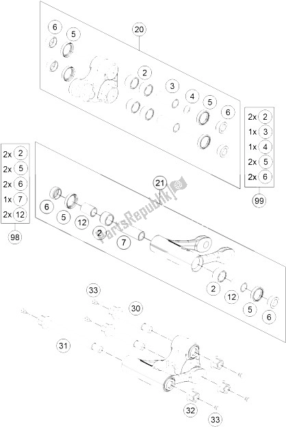 All parts for the Pro Lever Linking of the KTM 690 Duke White ABS USA 2015