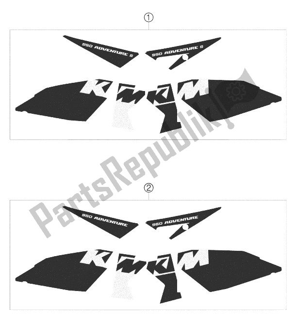 All parts for the Decal Lc8 of the KTM 950 Adventure Orange LOW Europe 2003