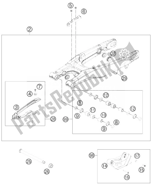 All parts for the Swing Arm of the KTM 125 SX Europe 2013